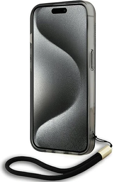 Mbështjellës Karl Lagerfeld IML Mono KL Pattern & Cord për iPhone 15 Pro Max, i zi