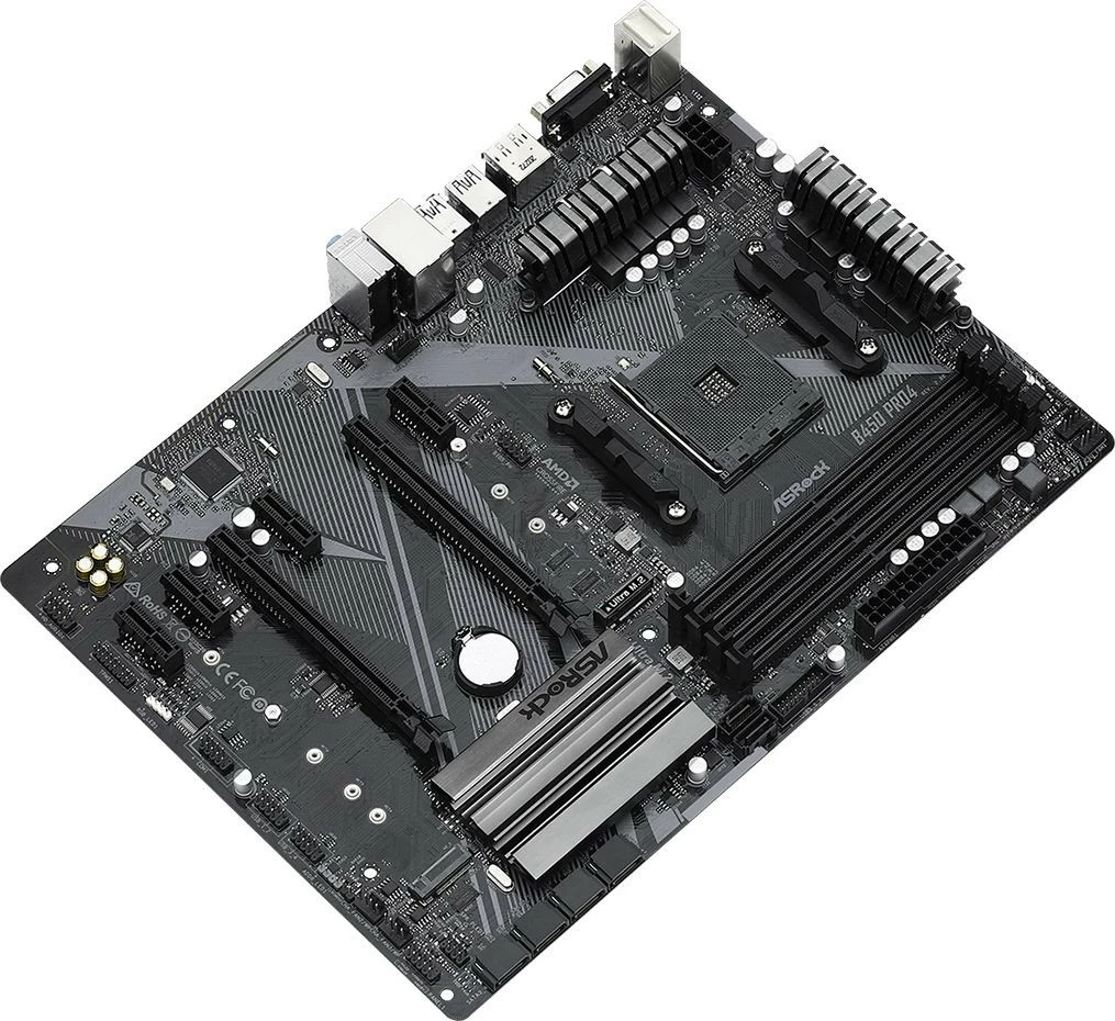 Pllakë amë ASRock B450 PRO4 R2.0, Socket AM4, ATX, 4 DDR4, M.2, DP/HDMI, USB 3.2, e zezë