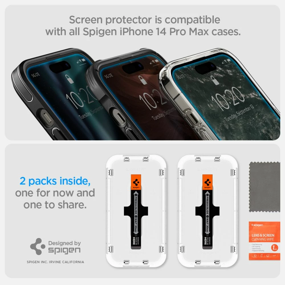 Xham mbrojtës Spigen Glas.tR EZ Fit për iPhone 14 Pro Max, 2 copë