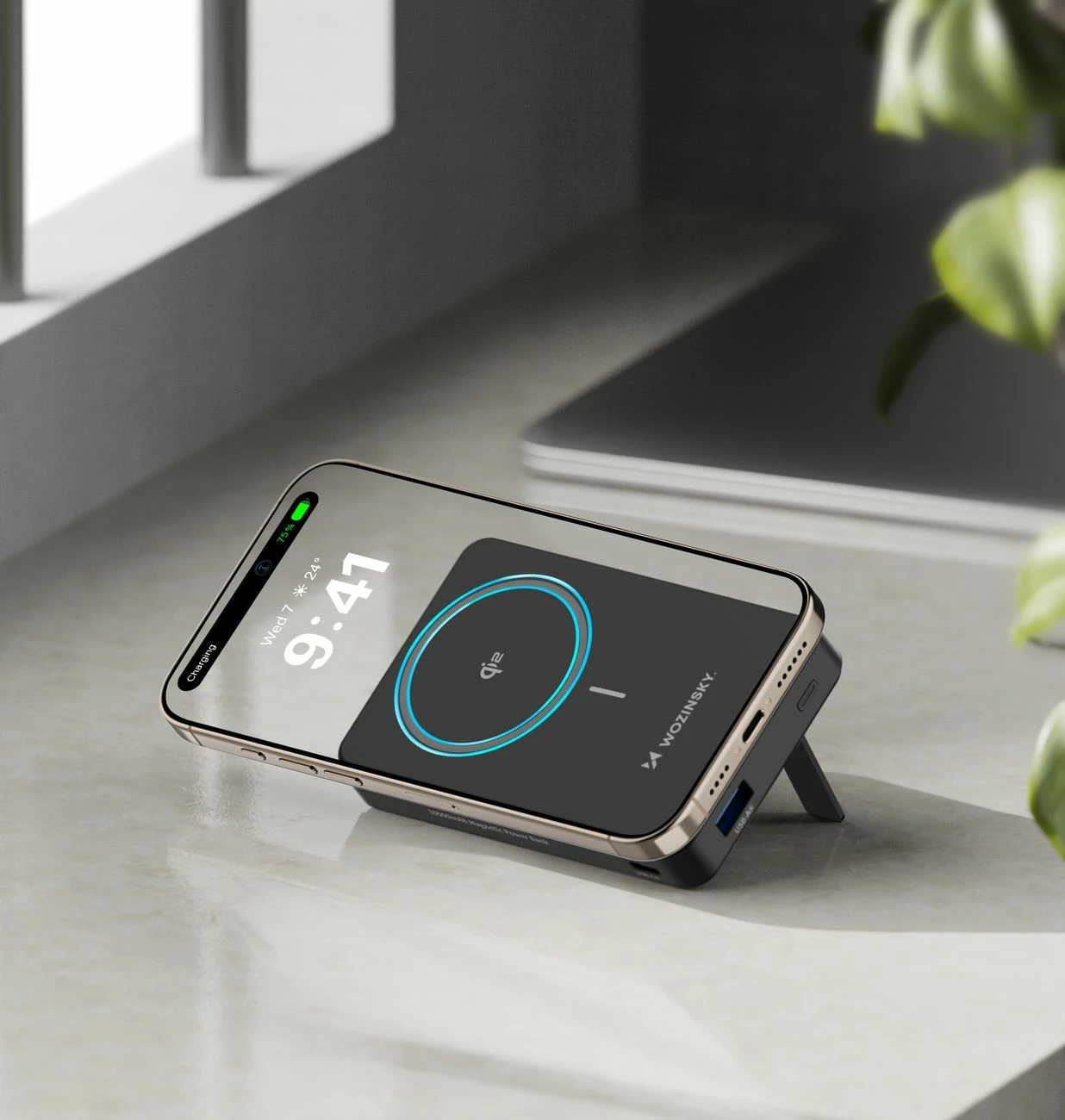 Powerbank Wozinsky WLWP-10KA0Y3S, 10000 mAh, 22.5W PD, Qi2, me mbajtëse, e zezë