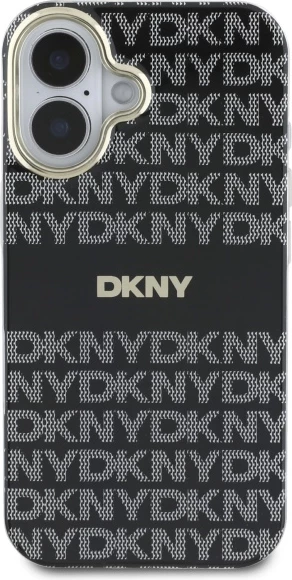 Mbështjellës DKNY Repeat Texture Pattern With Stripe për iPhone 16, i zi