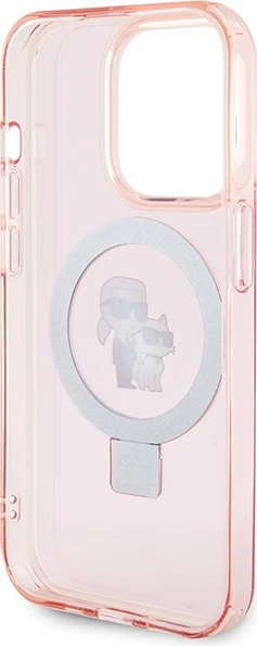 Mbështjellës Karl Lagerfeld KLHMP15XHMRSKCP për iPhone 15 Pro Max 6.7", me unazë Ring Stand, MagSafe, rozë