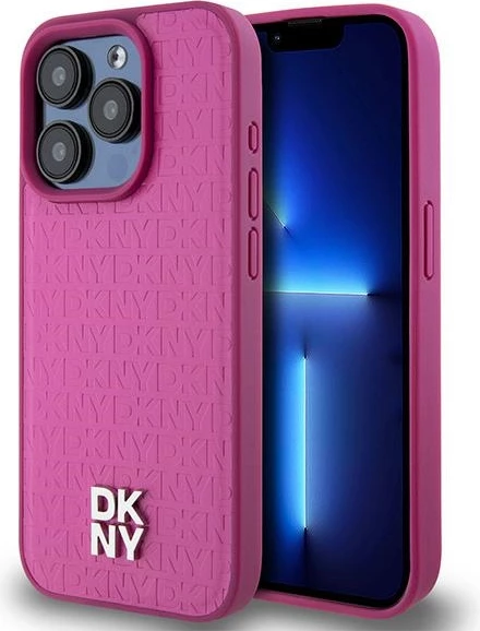 Mbështjellës DKNY Leather Monogram Pattern Metal Logo MagSafe për iPhone 15 Pro, Rozë