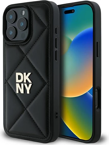Mbështjellës DKNY Quilted Stack Logo për iPhone 16 Pro, i zi