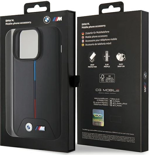 Mbështjellës BMW Quilted Tricolor MagSafe për iPhone 15 Pro, i zi