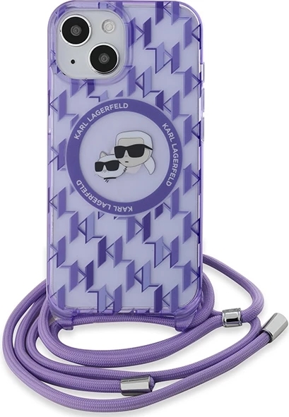 Mbështjellës Karl Lagerfeld IML Crossbody Monogram Karl & Choupette Head MagSafe për iPhone 15/14/13, vjollcë