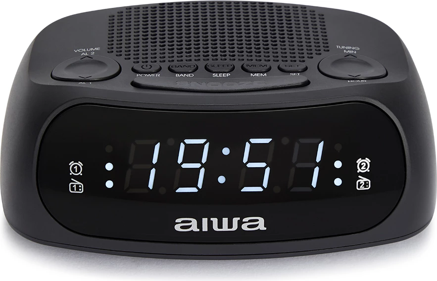 Radio orë alarmi Aiwa CR-09J, ekran LED 0.6\", AM/FM PLL, 20 memorje, dy alarm, 24-orësh, i zi