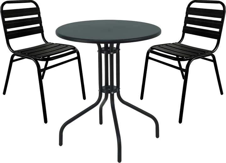 Tavolinë me karrige Sussie-Vergo set prej 3 copash, metal-alumin i zi, D60x70cm