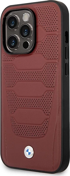 Mbështjellës BMW BMHMP14L22RPSR për iPhone 14 Pro 6.1", Leather Seats Pattern, MagSafe, Kuq e errët