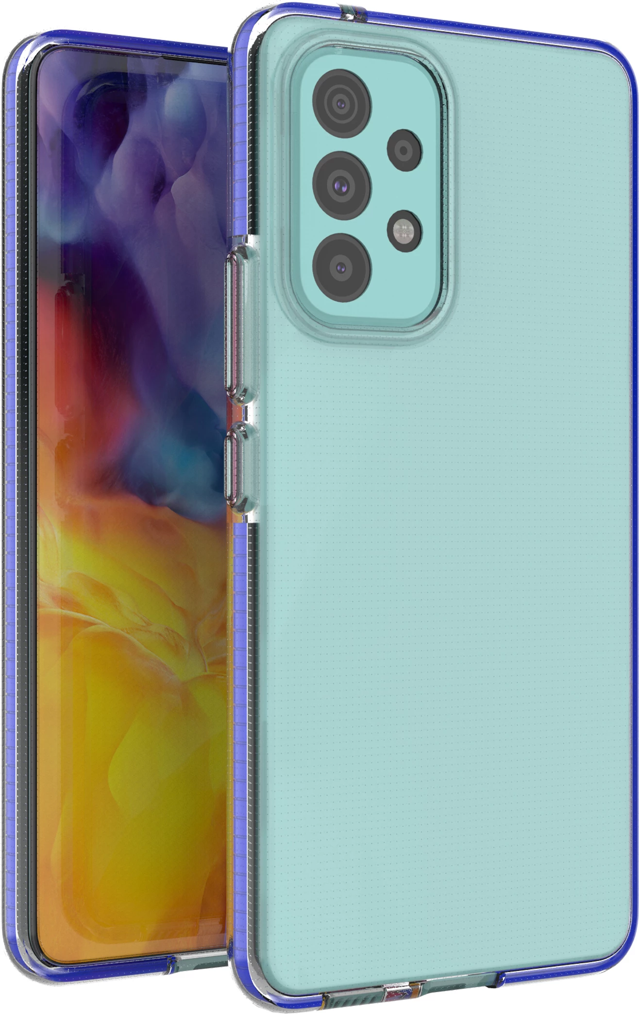 Mbështjellës Hurtel Spring Case për Samsung Galaxy A73, xhel, kornizë kaltër, Transparent