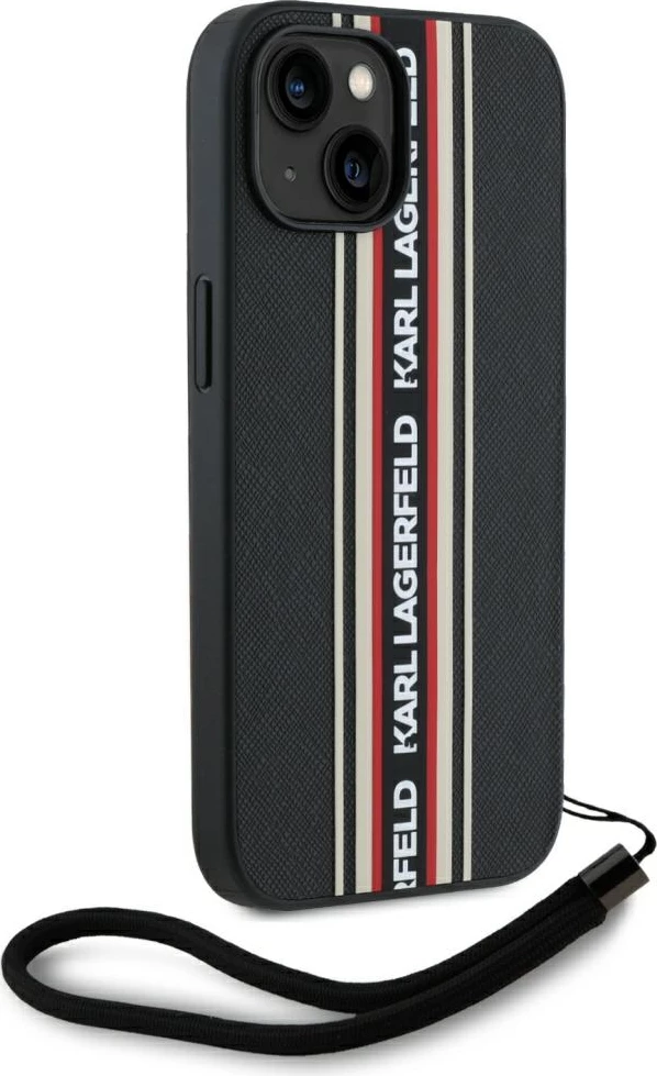 Mbështjellës Karl Lagerfeld Saffiano Athleisure Stripes Cord për iPhone 15, Kuq