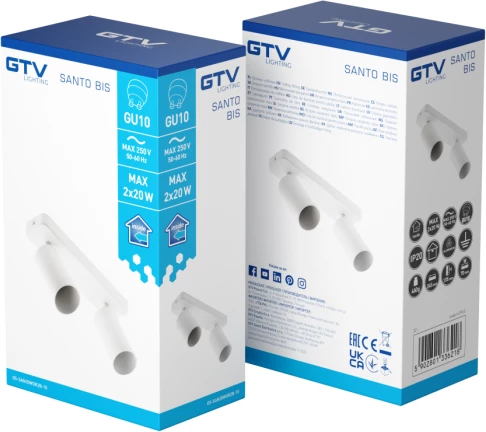 Ndriçues spot dyfish GTV SANTO BIS OS-SAN20WOK2B-10, GU10, max 2×20 W, IP20, i bardhë