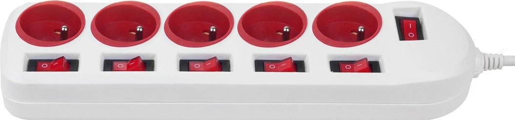 Shtrirës Maclean MCE204, 5 priza, me ndërprerës, 250VAC/10A, 1.5m, Bardhë