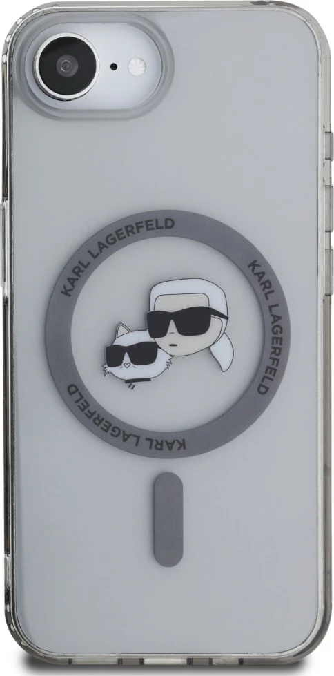 Mbështjellës Karl Lagerfeld IML Metal Karl & Choupette Heads MagSafe për iPhone 16e, i zi