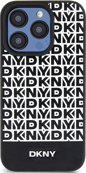 Mbështjellës DKNY Leather Printed Pattern Metal Logo MagSafe për iPhone 15 Pro Max, Zi