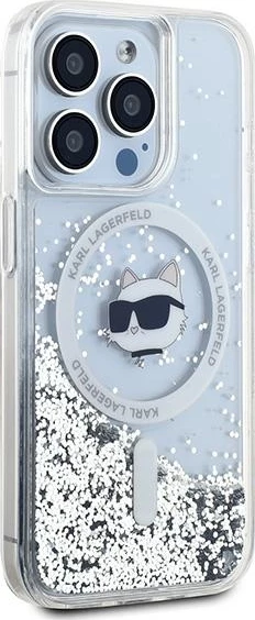 Mbështjellës Karl Lagerfeld Liquid Glitter Choupette Head MagSafe për iPhone 14 Pro Max, Transparent