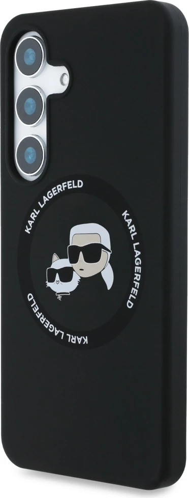 Mbështjellës Karl Lagerfeld Silicone Double Heads And Circle MagSafe për Samsung Galaxy S25, i zi