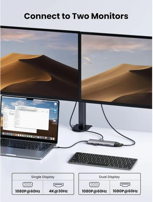 Hub USB-C UGREEN 15601 10-në-1, HDMI 4K + VGA 1080p, Ethernet 1Gbps, PD 100W, gri e errët
