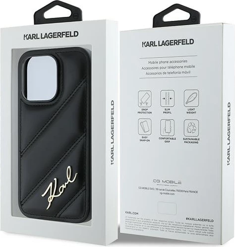 Mbështjellës Karl Lagerfeld Diagonal Quilted Script për iPhone 14 Pro, e zezë
