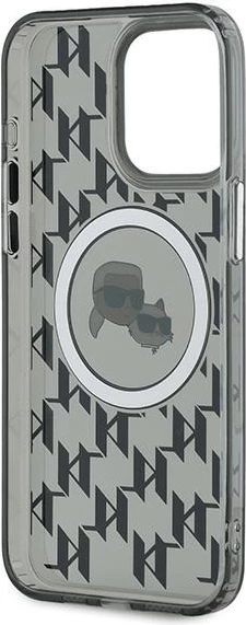 Mbështjellës Karl Lagerfeld IML Monogram Karl & Choupette Head MagSafe për iPhone 15 Pro, Zi
