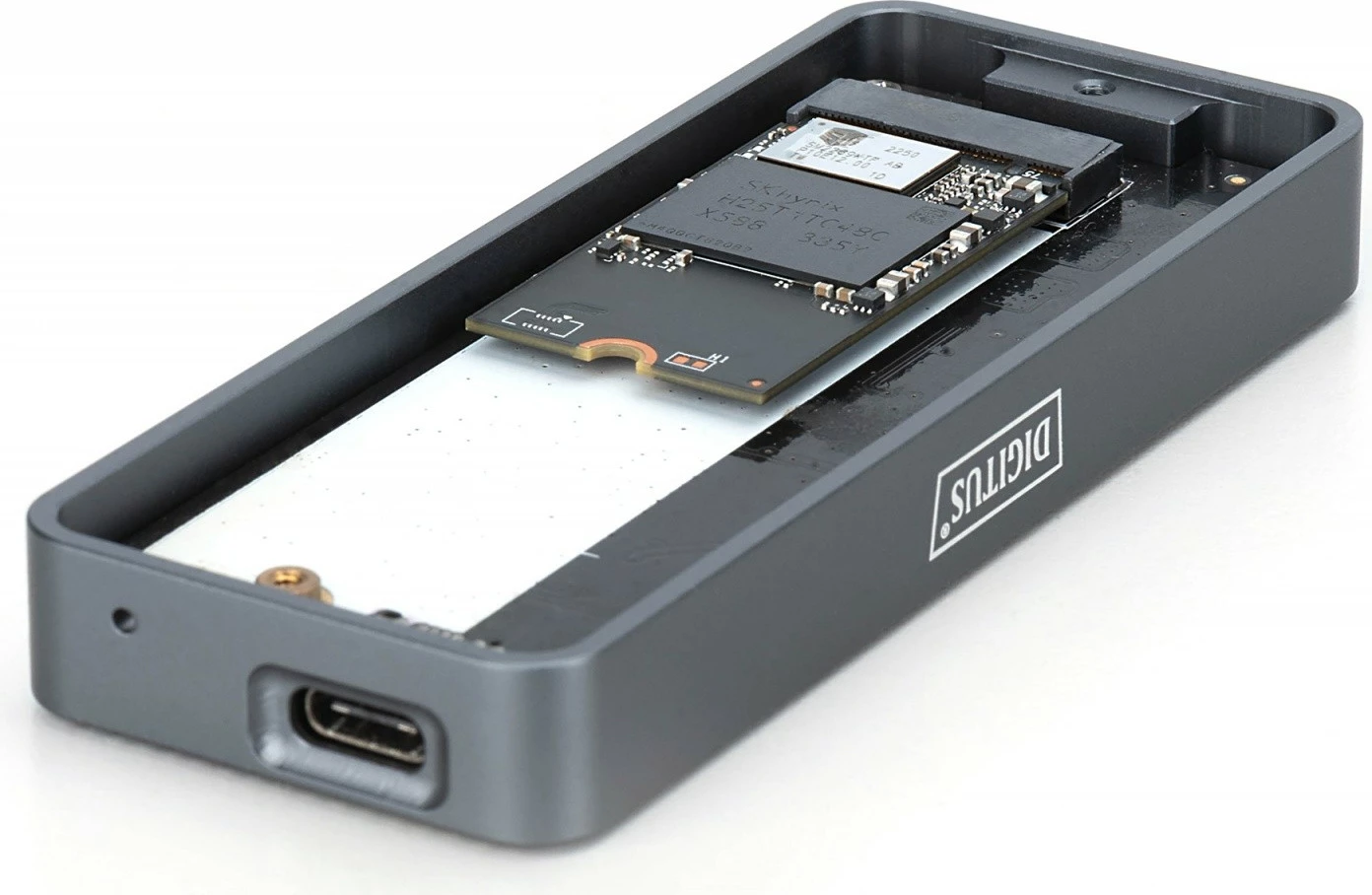 Kasë Digitus DA-71157 për SSD M.2 NVMe, USB 3.2 Type C, 20 Gb/s, Alumini, Gri
