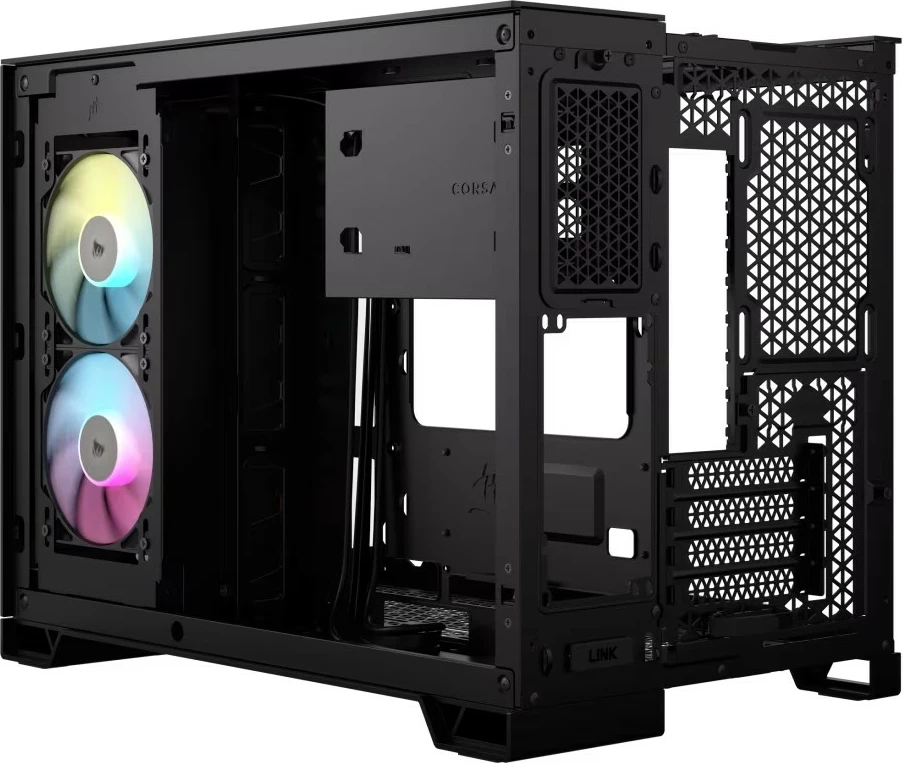 Kasë, Corsair, iCUE LINK 2500X CC-9011267-WW, mATX/Mini-ITX, Mid-Tower dy dhoma, xham i temperuar, RGB me 2x120mm dhe hub, e zezë