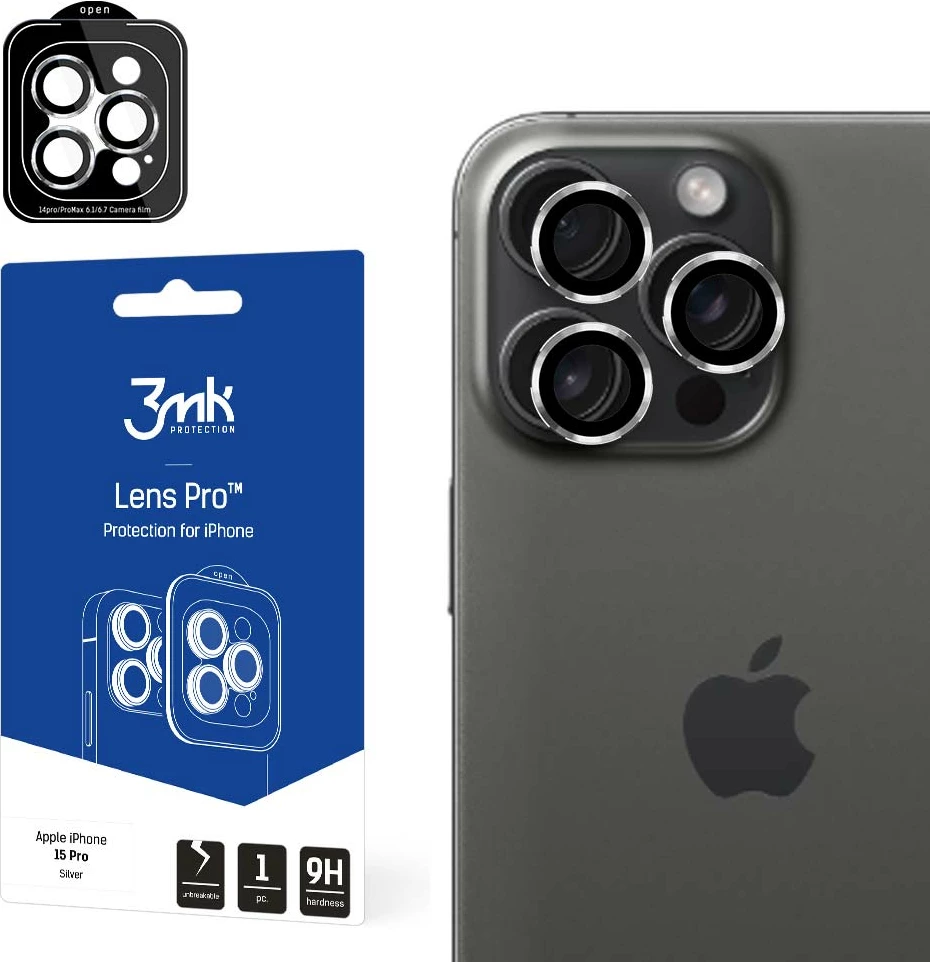 Mbrojtës xhami për lente iPhone 15 Pro 3mk Lens Protection Pro, Silver