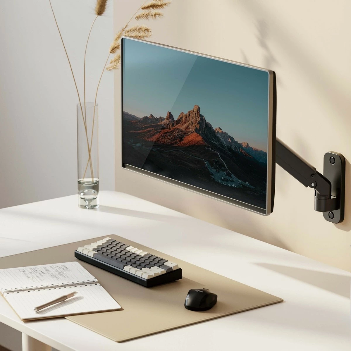 Mbajtëse muri për monitor Maclean MC-458, 17-27 inç, sustë gazi, e zezë