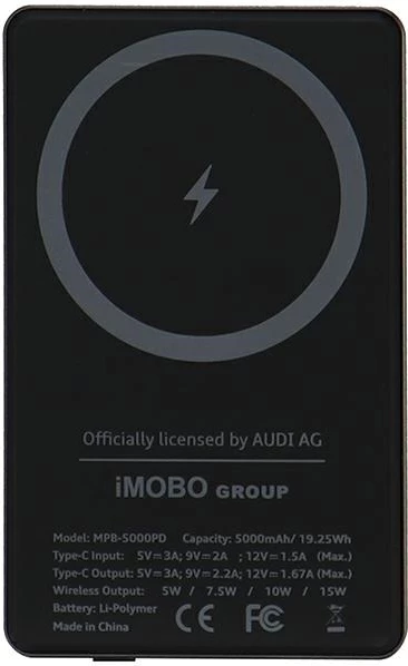 Powerbank Audi Big Logo MagSafe, 5000mAh, Metal, Gri