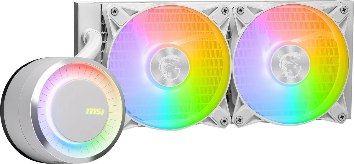 Ftohës CPU AIO, MSI, MAG CORELIQUID E240, radiator 240 mm 2x120 mm ARGB, kompatibil LGA1700/AM5, e bardhë