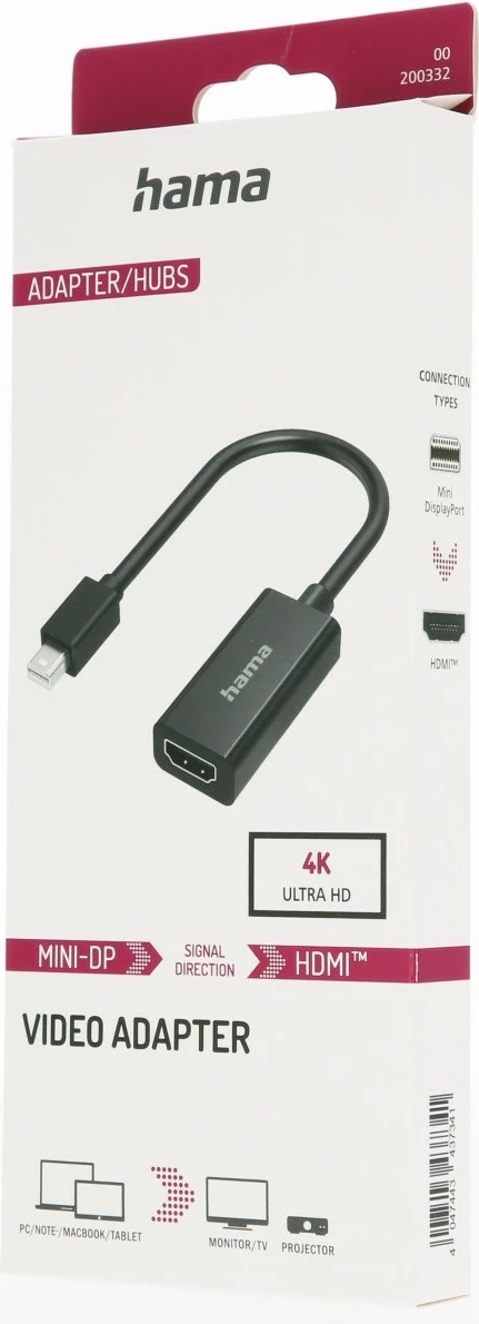 Adapter Hama Mini DisplayPort në HDMI 4K, i zi