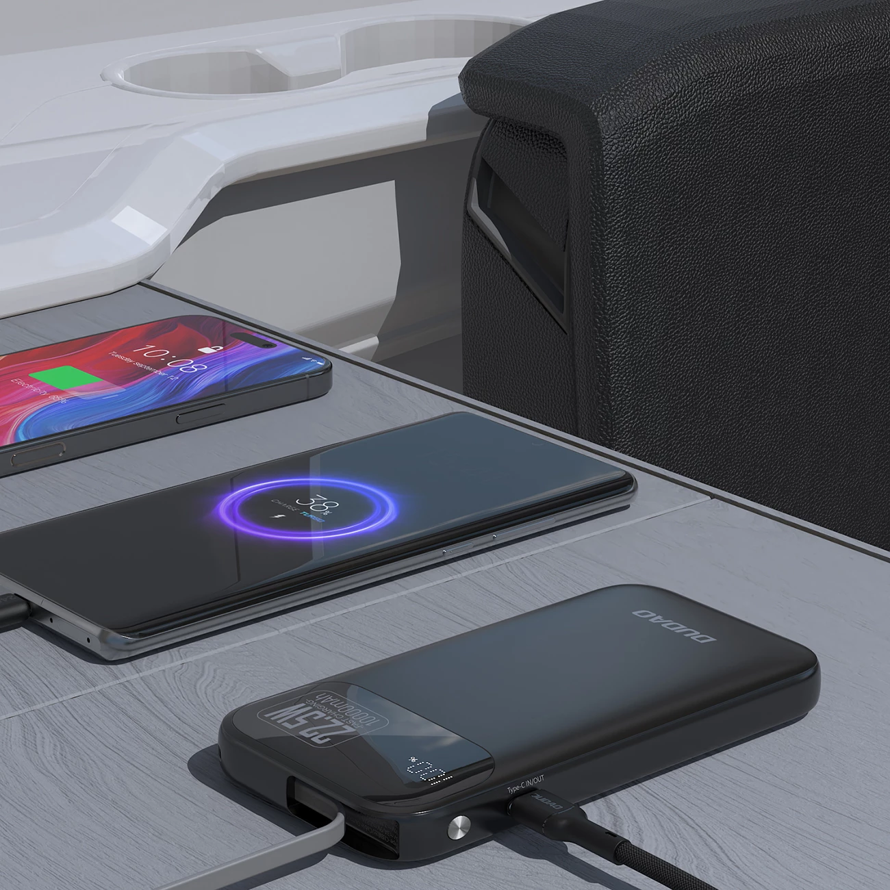 Powerbank Dudao K31, 10000 mAh, 22.5W, me kabllo të integruar, e zezë