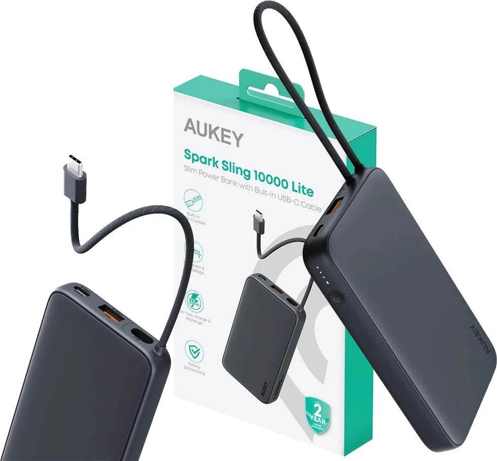 Power bank AUKEY PB-Y53P Spark Sling 10000mAh, 22.5W, 4xUSB, Kabllo USB-C, Zi