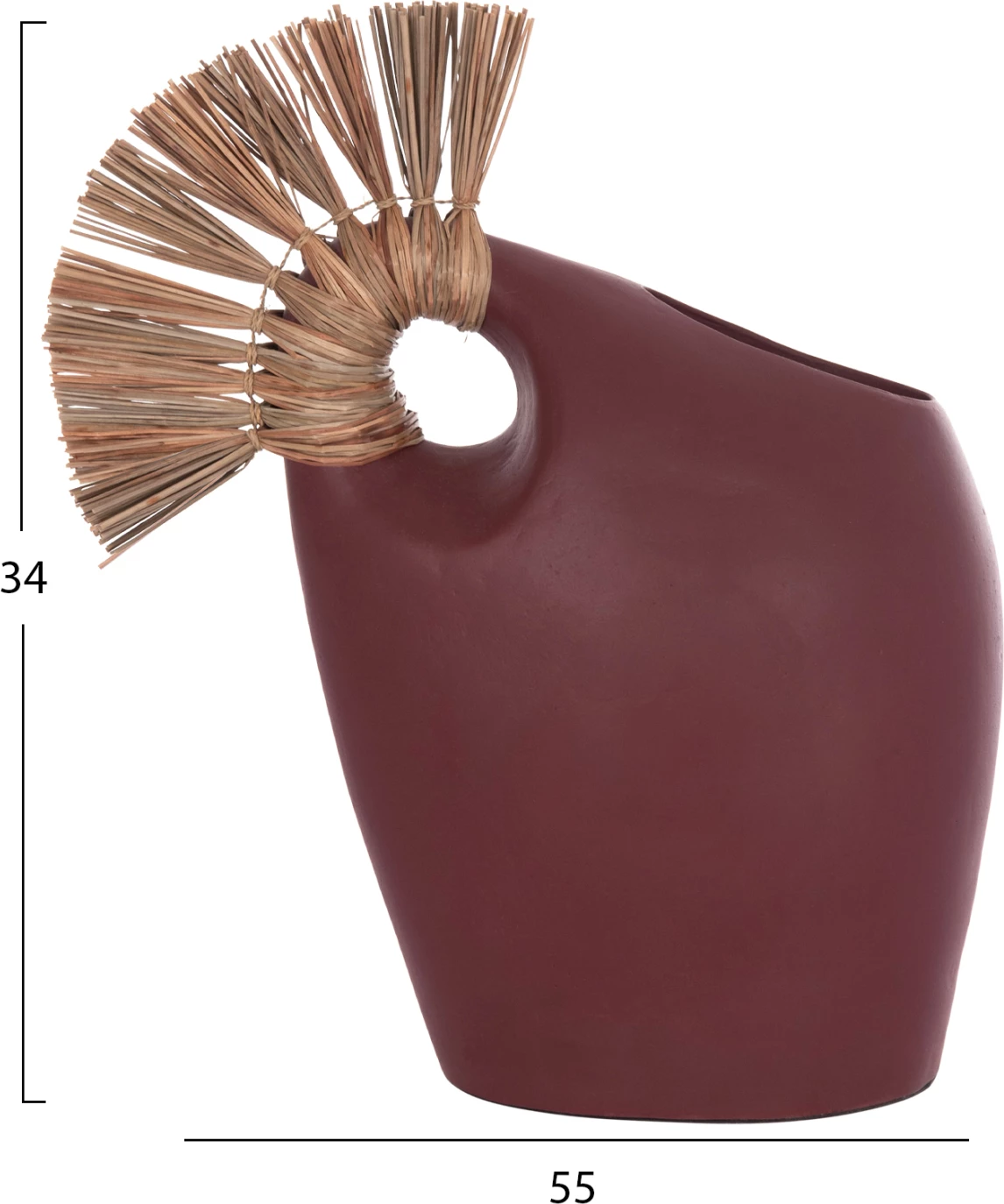 Vazo dekorative tavoline ALICA2, terrakotë, e kuqe maron, me bar të thatë, 44x18x50cm