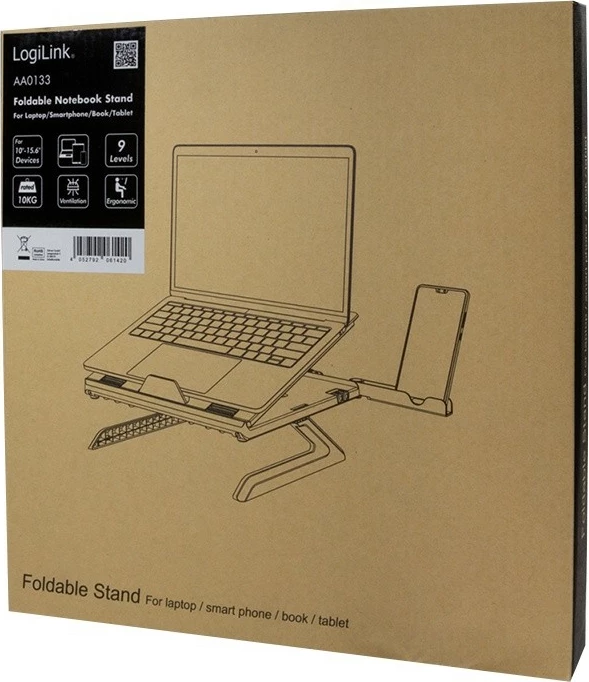 Mbajtës laptopi LogiLink AA0133 me mbajtës për smartphone, i zi