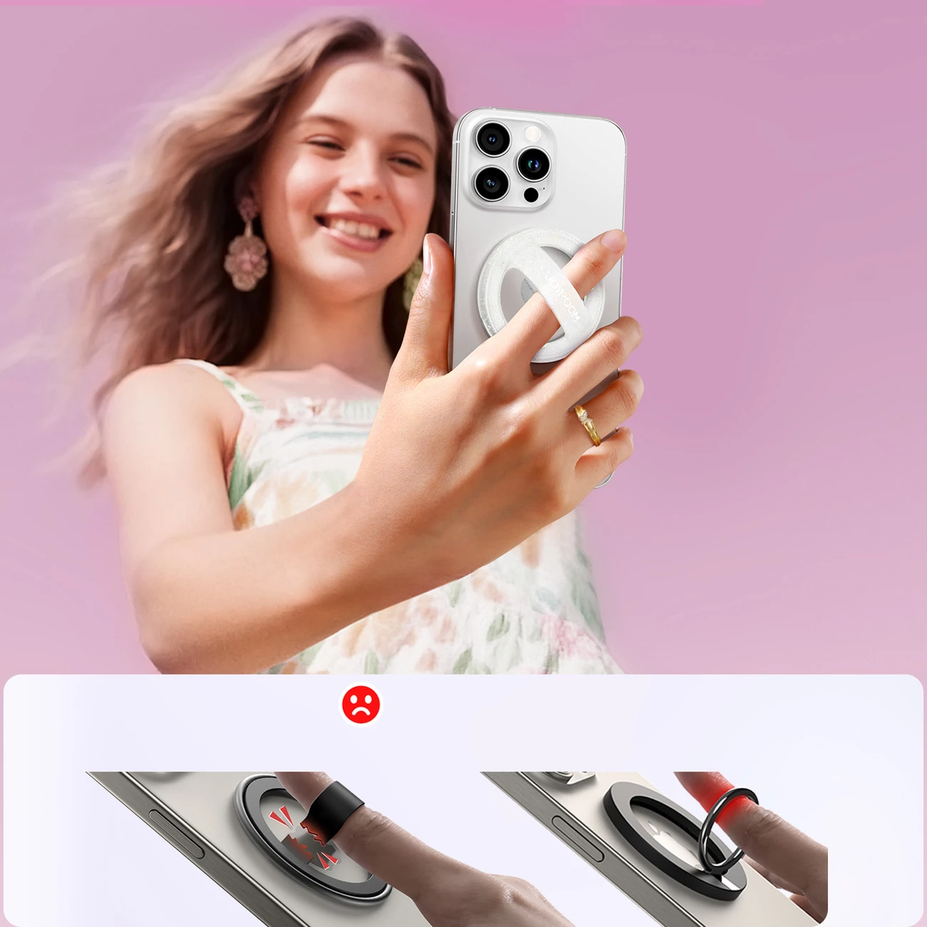 Mbajtës magnetik me unazë, Joyroom JR-ZS500, për MagSafe, kënd rregullues 180°, për telefona 4.7-7.0", alumin + silikon, i bardhë