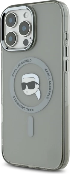 Mbështjellës Karl Lagerfeld IML Metal Karl Head MagSafe për iPhone 16 Pro, Zi