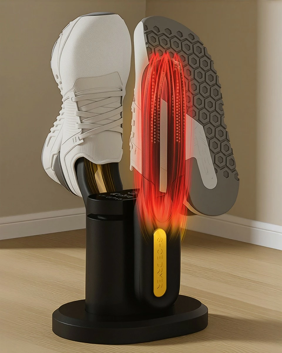 Tharëse këpucësh Media-Tech MT6539, rregullim automatik 40-55°C, ozon 50 mg/h, timer 15-360 min, panel dixhital, mbrojtje nga mbinxehja, e zezë/e verdhë