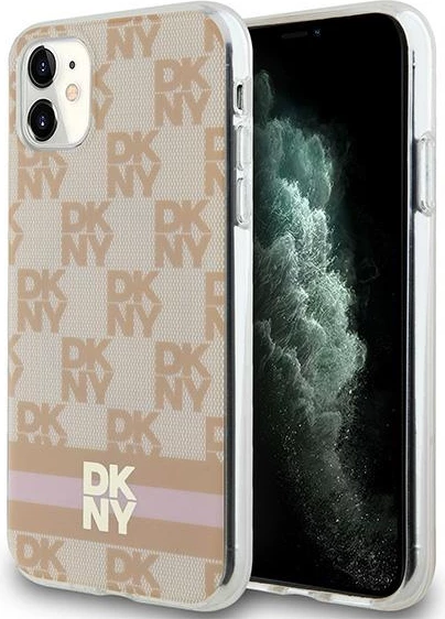 Mbështjellës për celular DKNY IML Checkered Mono Pattern & Printed Stripes MagSafe, për iPhone 11/XR, rozë