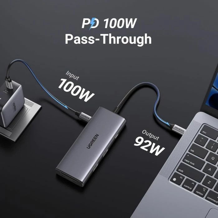 Hub USB-C UGREEN Revodok 15531, USB 3.2 10Gbps, HDMI 4K@30Hz, PD 100W, lexues SD/TF, gri