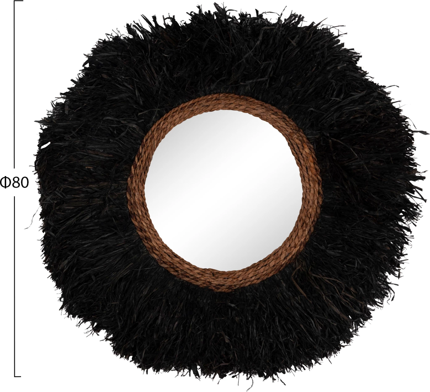 Pasqyrë dekorative e rrumbullakët për mur, fibra banane të zeza, BRENNO FH4713, 80cm