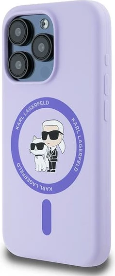 Mbështjellës Karl Lagerfeld Silicone Karl&Choupette Heads Ring MagSafe për iPhone 15 Pro, Violet