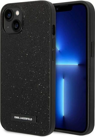 Mbështjellës Karl Lagerfeld KLHCP14MG2ELK për iPhone 14 Plus 6.7", Glitter Plaque Logo, i zi