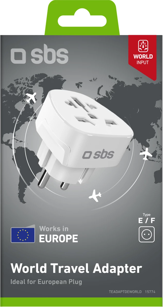 Adapter prizë udhëtimi, SBS, Schuko/EU në prizë universale, 10 A 2500 W, e bardhë