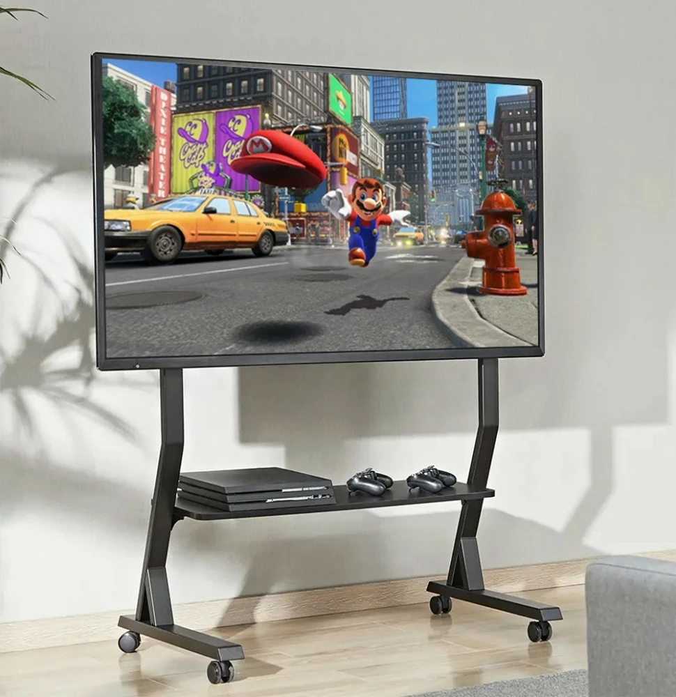 Qëndrim mobil për TV Techly 366983, për ekrane 45-90 inç, 60kg, me rafte, i zi