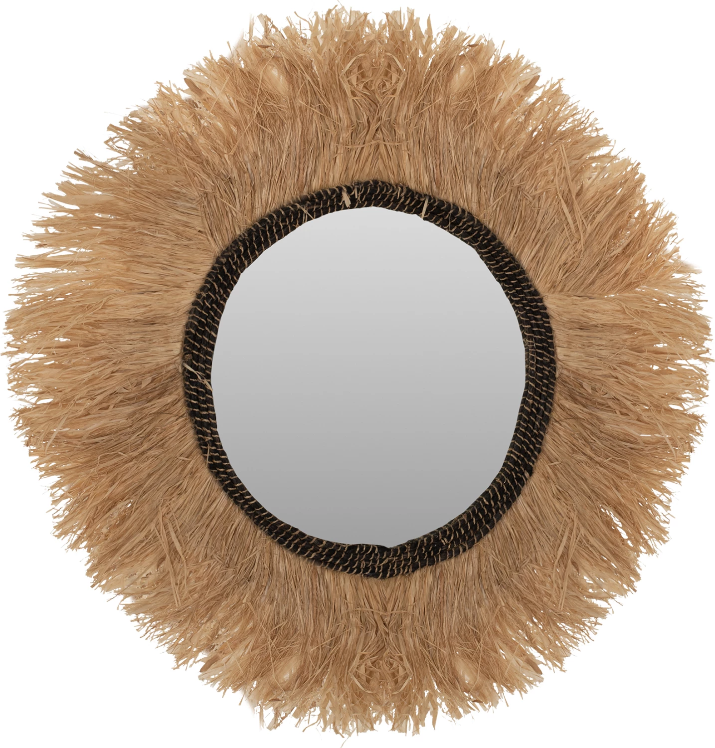 Pasqyrë rrethore me kornizë nga fibra sisal dhe abaca, ngjyrë natyrale-e zezë, Φ90cm, FH7746