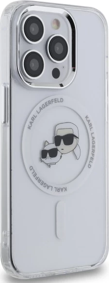 Mbështjellës Karl Lagerfeld IML Metal Karl & Choupette Head MagSafe për iPhone 14 Pro Max, Bardhë
