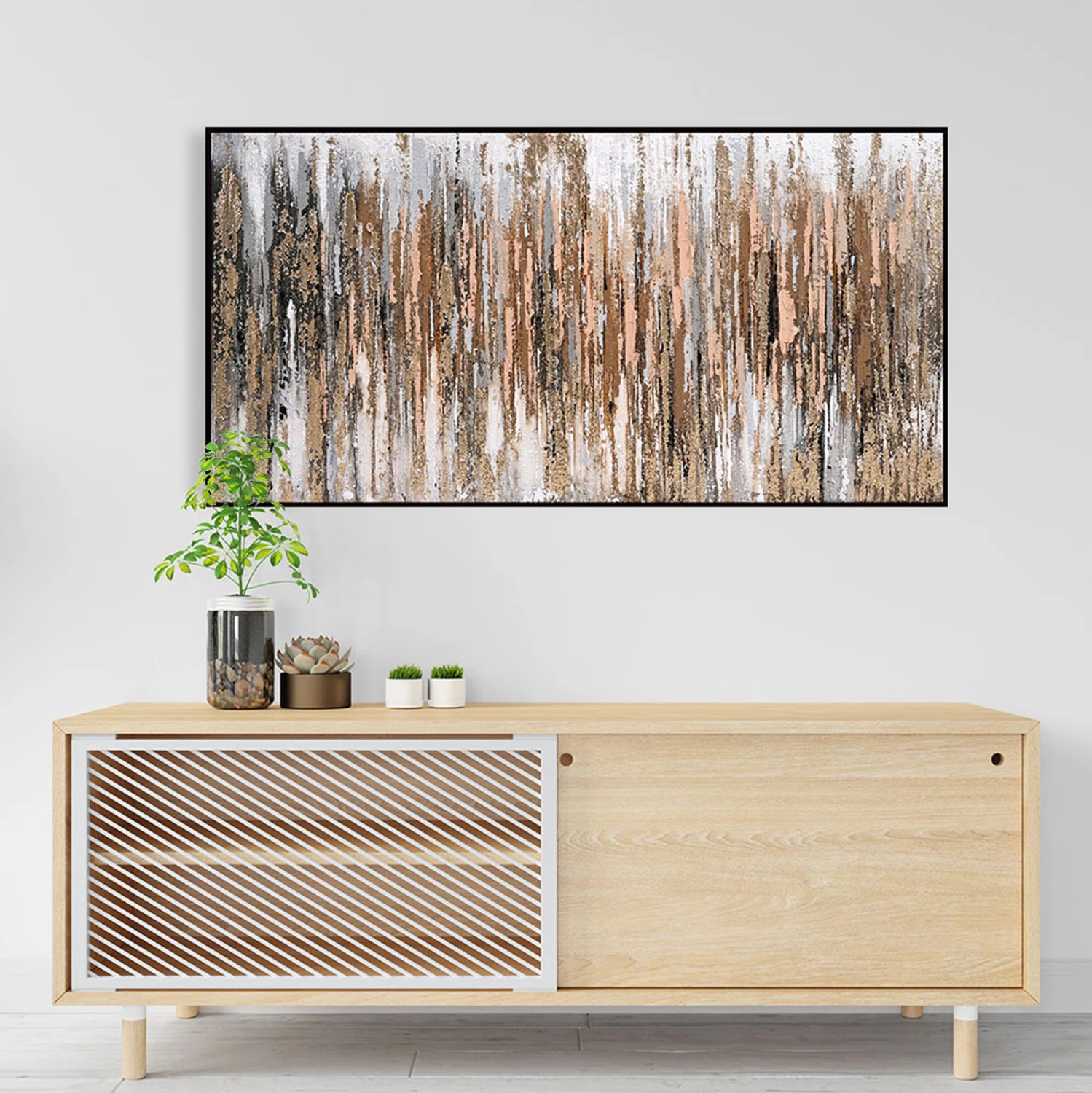 Pikturë muri abstrakte, kornizë PS e zezë, FH4574.01, 142x4.5x72 cm