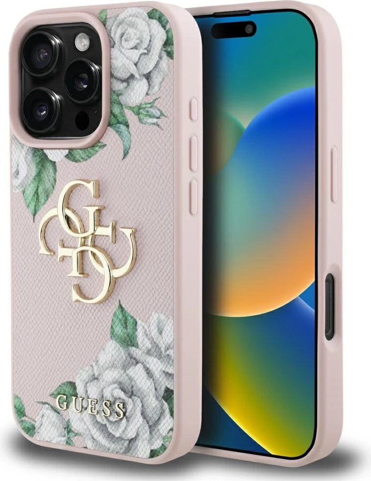 Mbështjellës Guess Grained Roses Big 4G logo për iPhone 16 Pro Max, Rozë