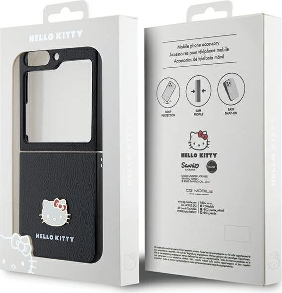 Mbështjellës Hello Kitty për Samsung Galaxy Z Flip 5, Metal Logo, i zi